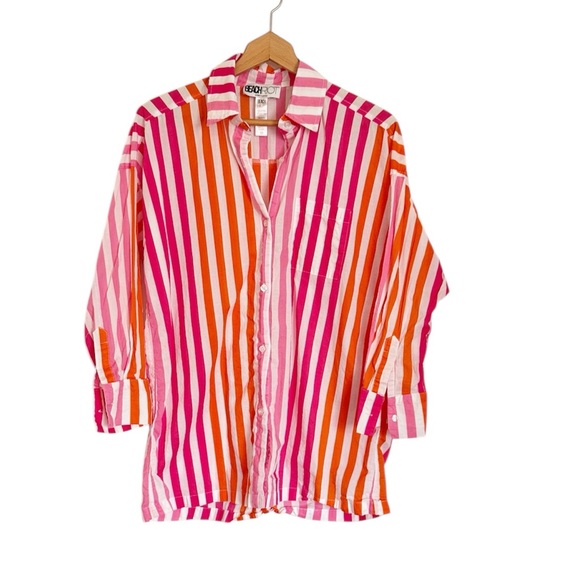 Beach Riot Alexa Sunset Stripe Button Front Long Sleeve Cover-up Shirt sz S/M - Picture 2 of 7